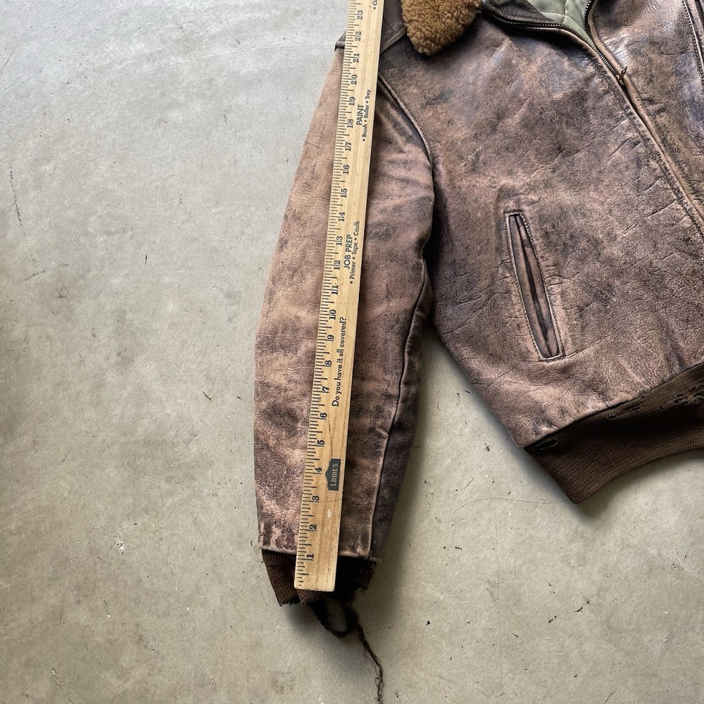 Vintage 40s Horsehide Leather Flight Jacket Talon Zip Mouton Collar 22x22.5 - Picture 7 of 9